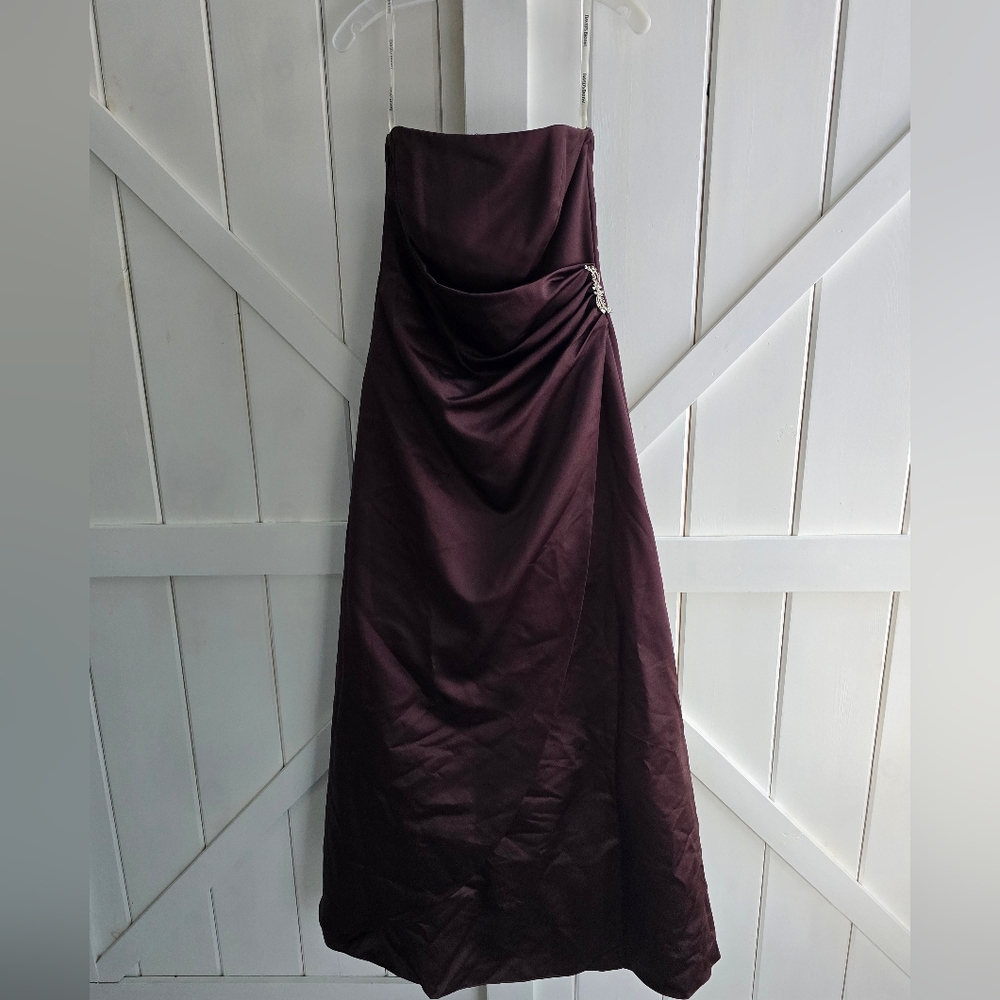 David's Bridal Truffle Brown Strapless Dress